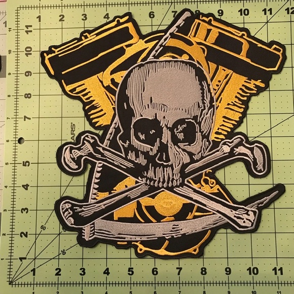 Large Biker Skull Back Patch Biker Iron or Sew on Patch - Picture 4 of 4